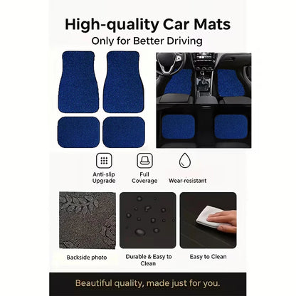 Universal Car Floor Mats Set of 4 Blue Texture Non-Slip Waterproof Auto Carpet Easy Clean Interior Accessory for Sedan SUV