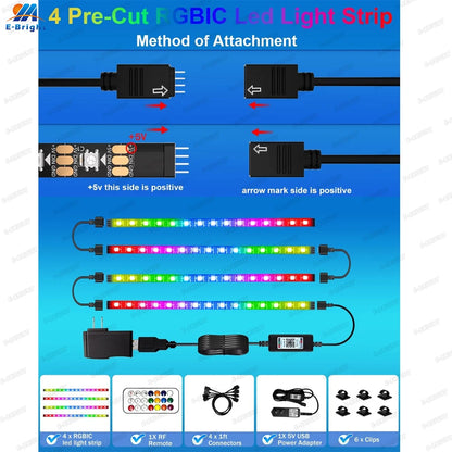 RGB Led Light Strip With APP & Remote Control, Multi-color Music Sync Changing Strip Lights for Cabinets Shelf TV Kitchen