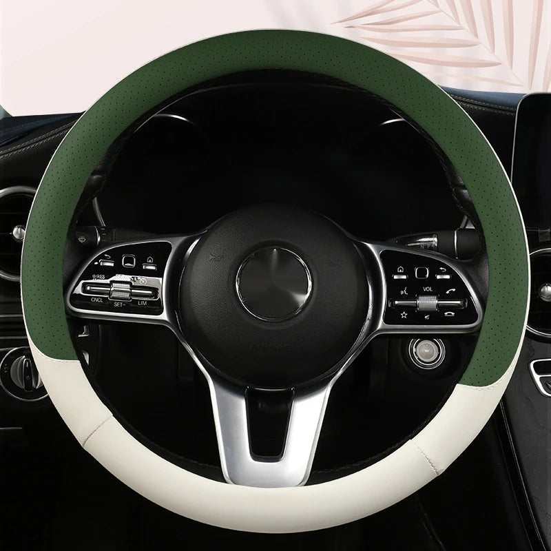 Steering Wheel Cover Breathable Non Slip Nappa Leather All Season Universal For Car Interior Wear Resistant Protective Cover