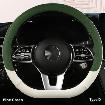 Steering Wheel Cover Breathable Non Slip Nappa Leather All Season Universal For Car Interior Wear Resistant Protective Cover