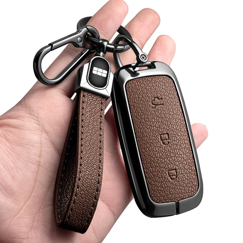 For Geely EX5 Metal Leather Car Key Case Full Cover Shell For Geely EX5 EM-i / ‌Starray EM-i / Galaxy L6/L7/E8/M9