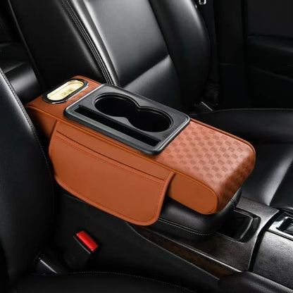 Car Center Console Height Increasing Armrest Cushion Multifunctional PU Leather Armrest Pad with Cup Holder Tissue Box Universal