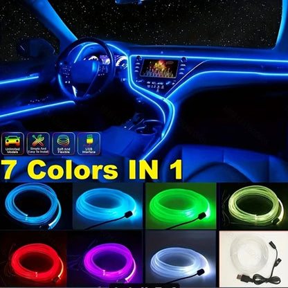 RGB Car Interior LED Light Strip Ambient Neon Invisible Light USB Fiber Optic Atmosphere Lamp Support Control Colorful