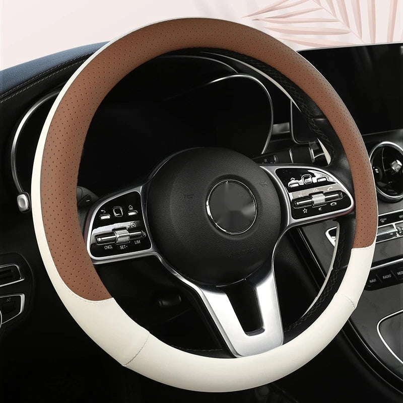 Steering Wheel Cover Breathable Non Slip Nappa Leather All Season Universal For Car Interior Wear Resistant Protective Cover