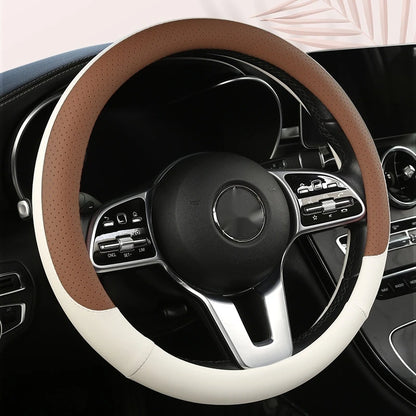 Steering Wheel Cover Breathable Non Slip Nappa Leather All Season Universal For Car Interior Wear Resistant Protective Cover