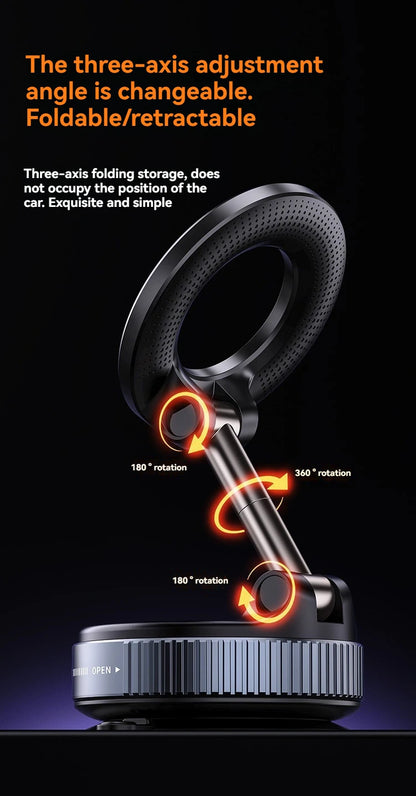 Car Mount Vacuum Magnetic Holder Foldable Strong Suction Stand For Cell Phone For phone with Magnetic sheet and Live Streaming
