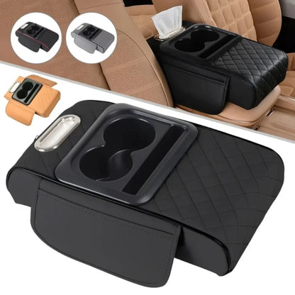 Universal car center console armrest box with dual cup holders, heightening pad, high comfort, easy to install.