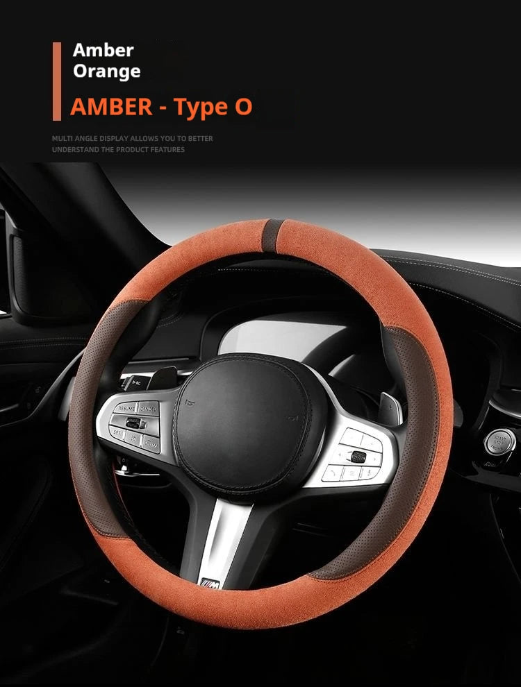 Steering Wheel Cover Suede D Shape Wine Red Four Seasons Breathable Non Slip Sweat Absorbent Comfortable Car Steering Protector