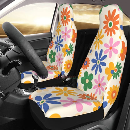 Hippie Flowers Car Seat Cover 2PCS Front Car Seat Cover Seat Anti Fouling Protective Cover Cute Car Accessories