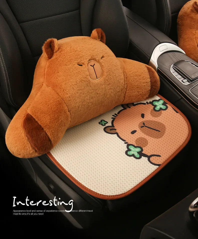 Universal Car Seat Covers Cute Capybara Design Comfortable Breathable Mesh Fabric Four Leaf Clover Pattern for All Seasons