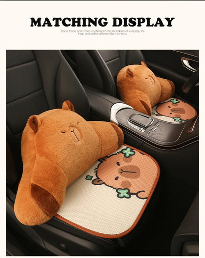 Universal Car Seat Covers Cute Capybara Design Comfortable Breathable Mesh Fabric Four Leaf Clover Pattern for All Seasons