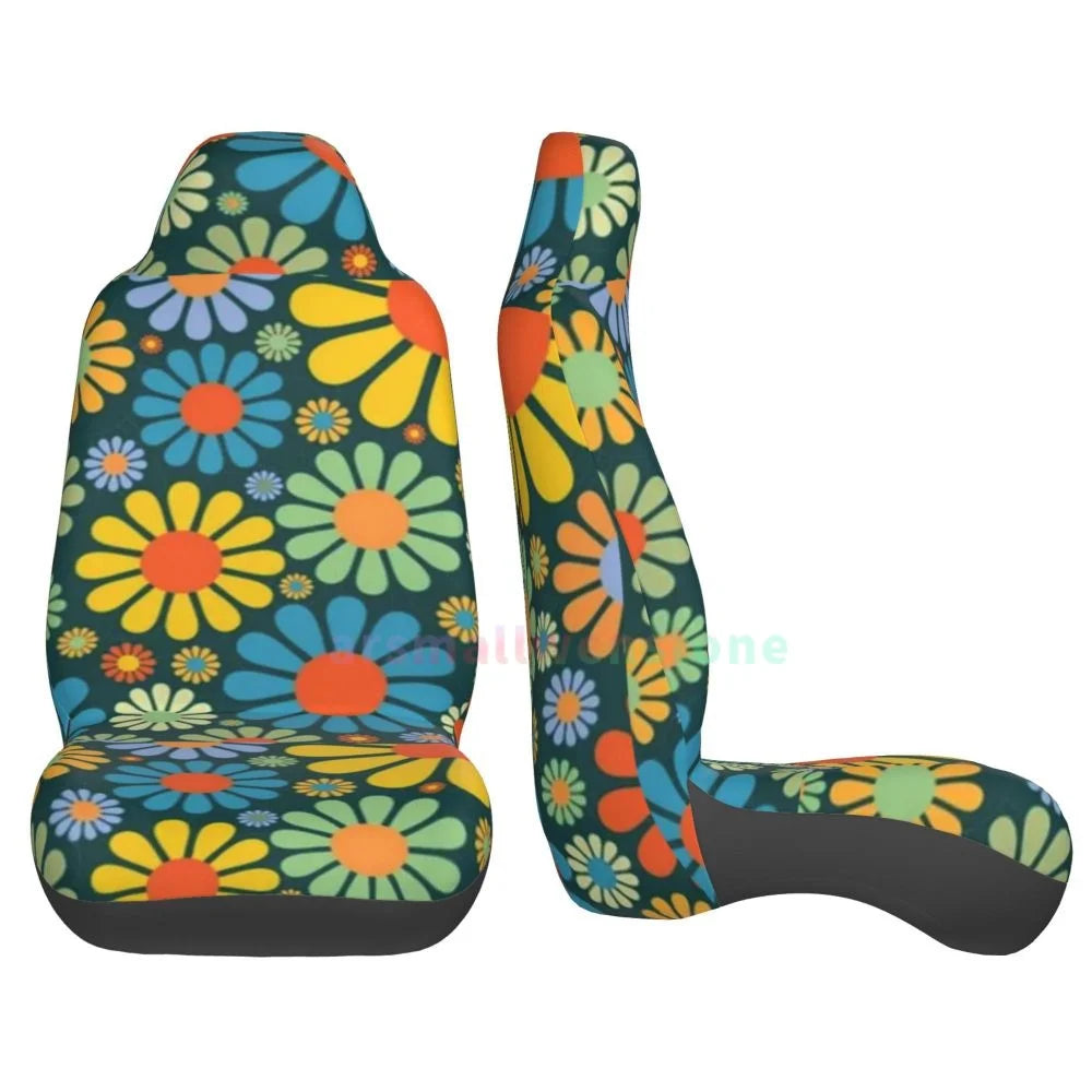 Hippie Flowers Car Seat Cover 2PCS Front Car Seat Cover Seat Anti Fouling Protective Cover Cute Car Accessories