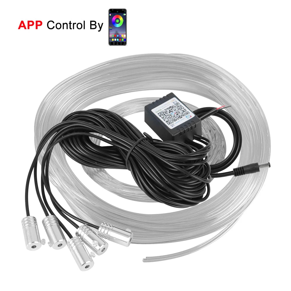 12V 6m LED Strips RGB Car Interior Light Ambient Lamp Decorative Fiber Optic 5 Lens Smart Control Caravan Automotive Accessories