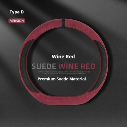 Steering Wheel Cover Suede D Shape Wine Red Four Seasons Breathable Non Slip Sweat Absorbent Comfortable Car Steering Protector