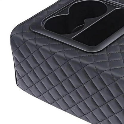 Car Armrest Box Cushion, Auto Center Console Armrest Cushion With 2 Cup Holder PU Leather Armrest Pad Portable Car Amrest