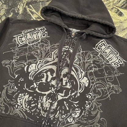 Y2k Pullover Hoodie Long Sleeved Oversize Vintage 90s Dark Skull Print Top Streetwear High Street Punk Clothing Top Sweatshirt