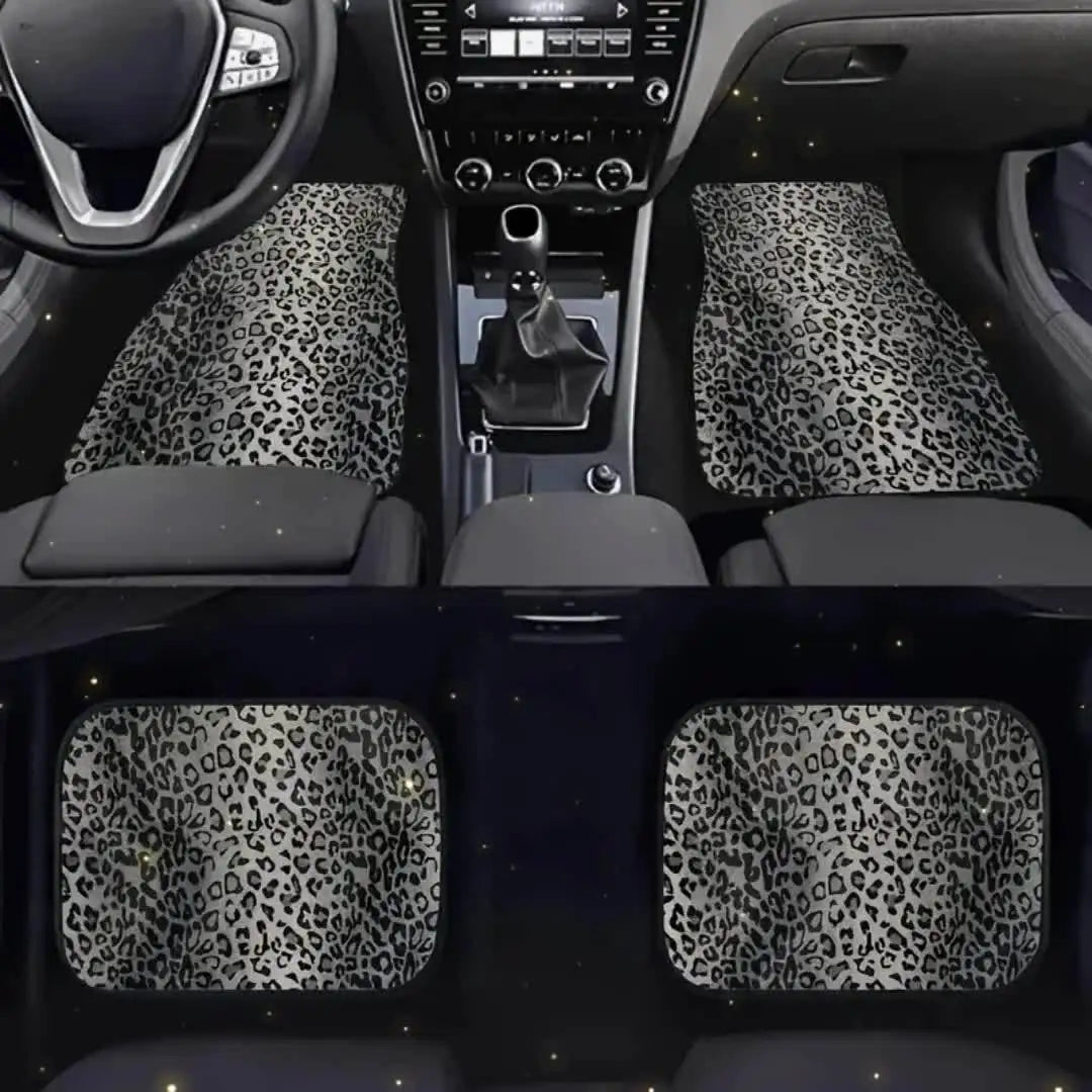 Luxury Leopard Print Car Floor Mats - Universal Fit, Durable Polyester Fiber, Elegant Interior Accessory for Front&Rear Seats