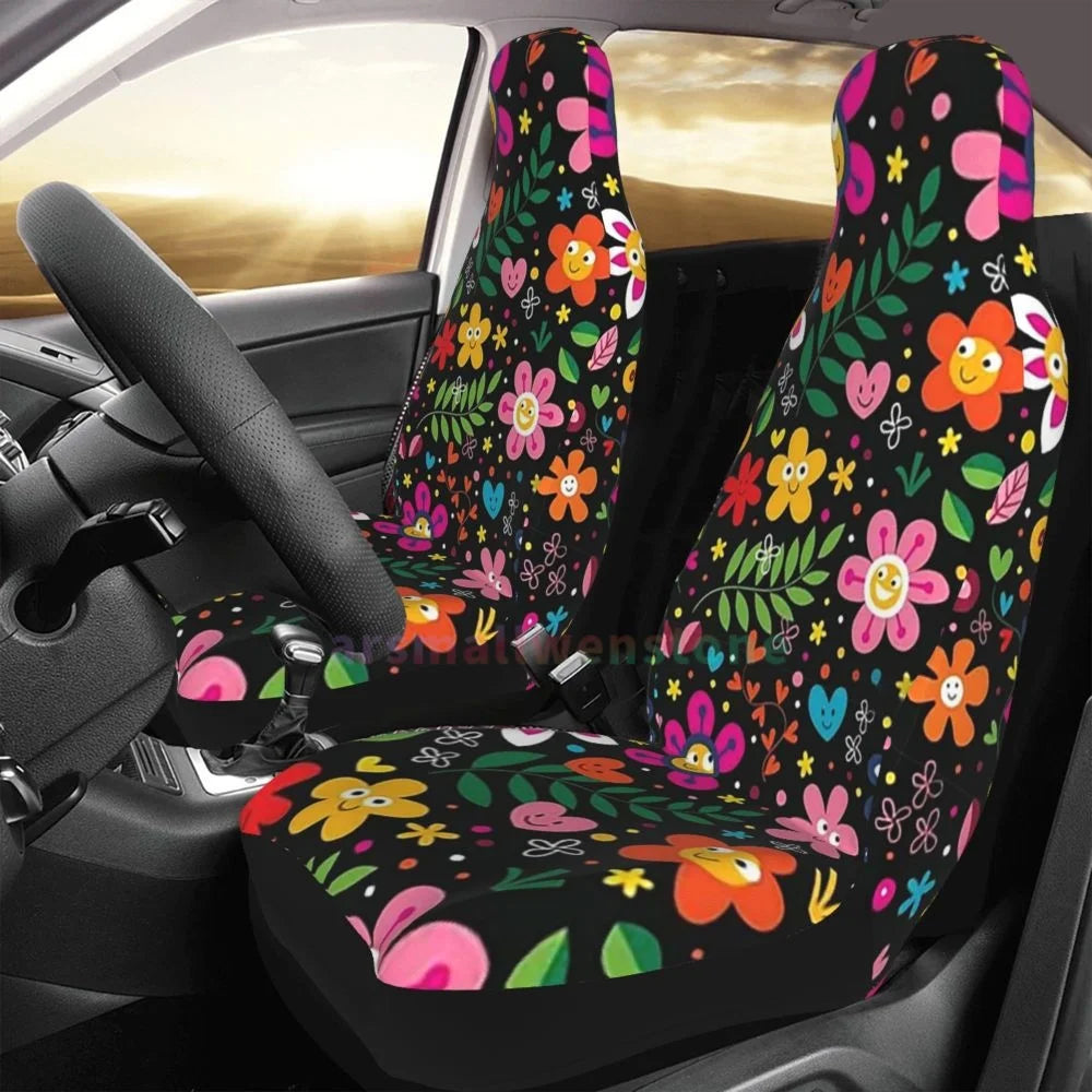 Hippie Flowers Car Seat Cover 2PCS Front Car Seat Cover Seat Anti Fouling Protective Cover Cute Car Accessories