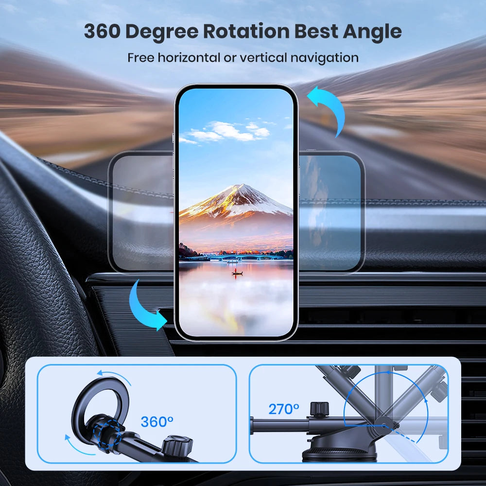 TOPK Magnetic Car Phone Holder for magsafe,N52 Strong Magnet Dashboard Suction Cup Car Phone Holder & Adjustable Telescopic Arm