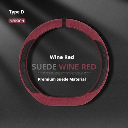 Steering Wheel Cover Suede D Shape Wine Red Four Seasons Breathable Non Slip Sweat Absorbent Comfortable Car Steering Protector