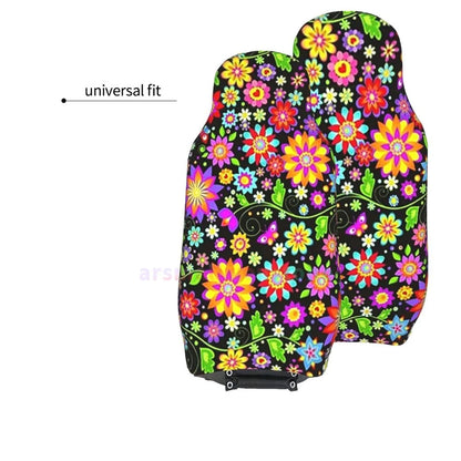 Hippie Flowers Car Seat Cover 2PCS Front Car Seat Cover Seat Anti Fouling Protective Cover Cute Car Accessories
