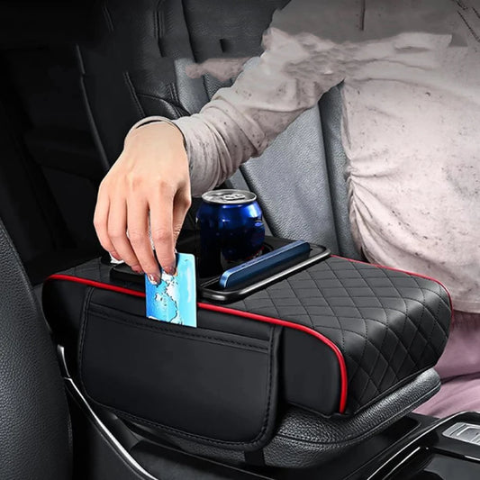 Auto Center Console Armrest Height Pad, Armrest Cushion Cover with 2 Cup Holders, All-Season Car Armrest Pillow Protector