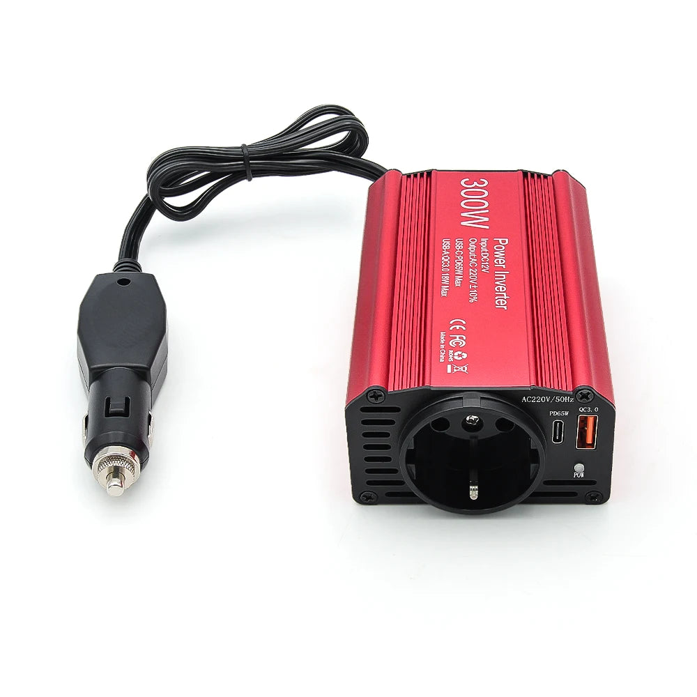 300W 150W Car Inverter Converter DC12V to AC 220V Voltage Transfer Converter Charging Adapter EU Socket Fast Charging PD65W USB