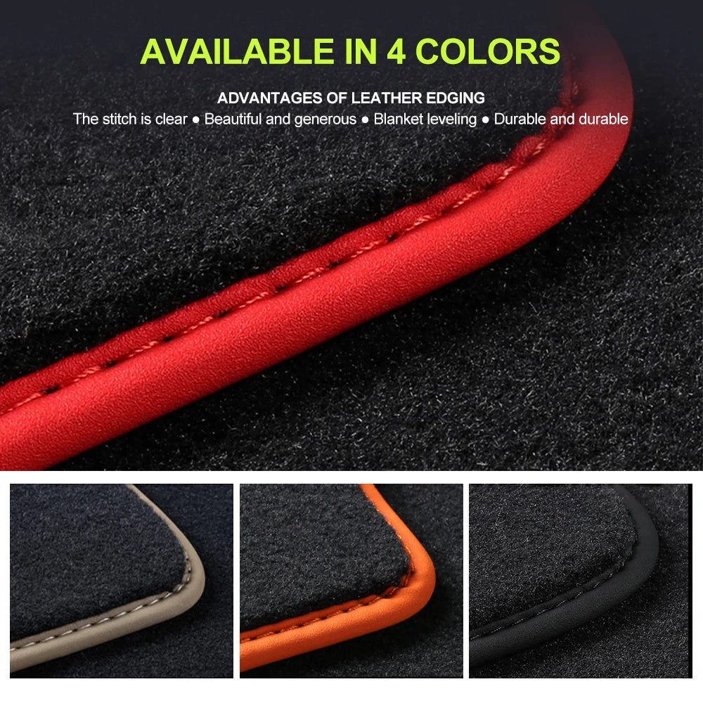 Car Floor Mat For Audi TT 2014–2023 MK3 FV 8S 4seats  Polyester suede Anti Slip black Backing red Binding Trim Edge