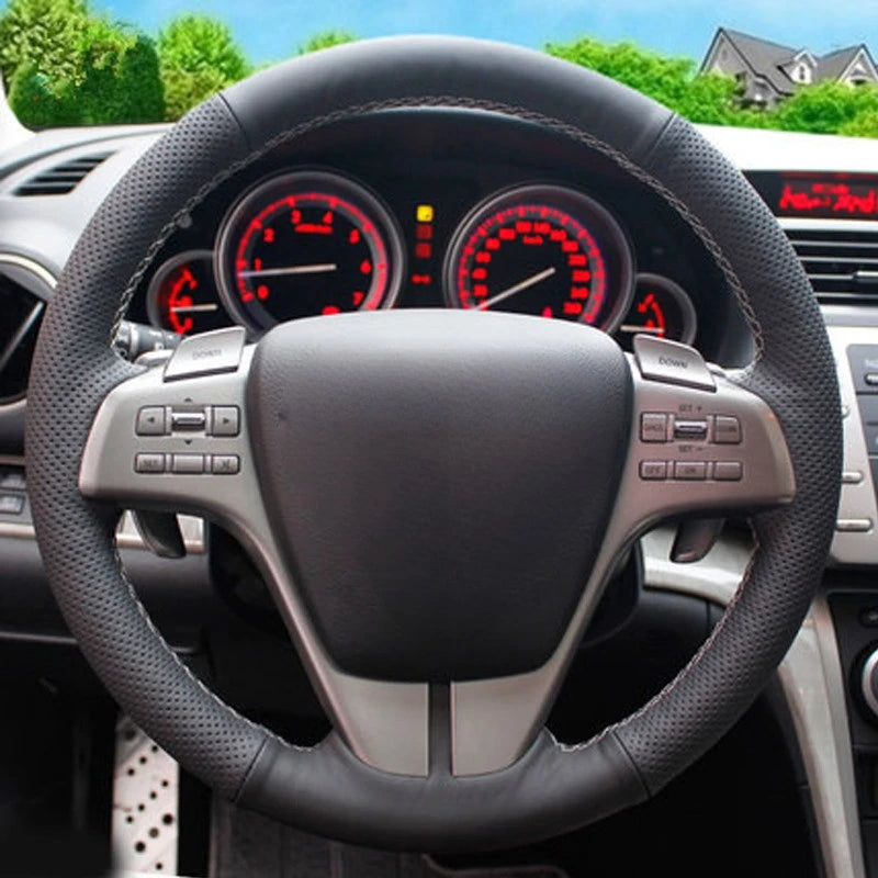 DIY Hand-stitched Steering Wheel Cover Black Artificial Leather Steering Wheel Cover for Mazda 6 2009