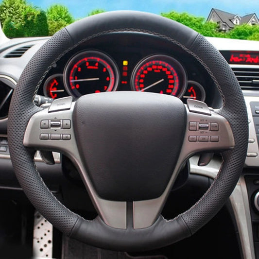 DIY Hand-stitched Steering Wheel Cover Black Artificial Leather Steering Wheel Cover for Mazda 6 2009