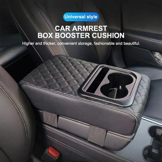 Auto Center Console Armrest Cushion With 2 Cup Holder PU Leather Armrest Pad Portable Car Amrest Pillow Cover Height Pad