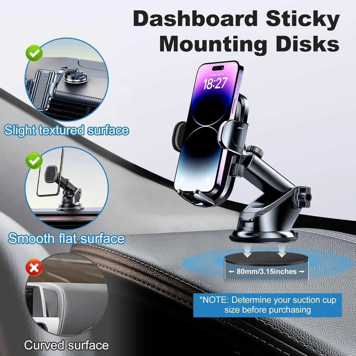 Universal Car Suction Cup Adhesive Dashboard Mount Pad Base for Navigation GPS Brackets 80mm Round Car Mobile Phone Holder Stand