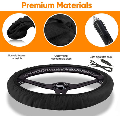 Winter Handle Cover Heated steering Wheel Cover 38cm Universal Warm Suede Car Steering Wheel Cover