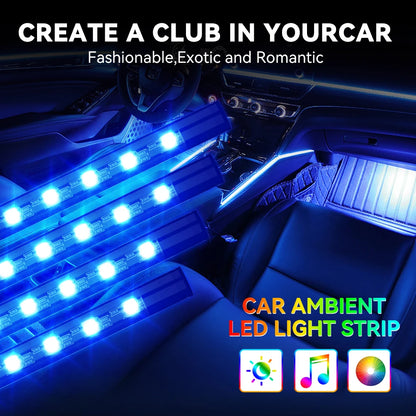 Car Interior Ambient Light Kit RGB LED Foot Strip Light Music Sync with App Remote Music Control Cig/USB Auto Decorative Lamps